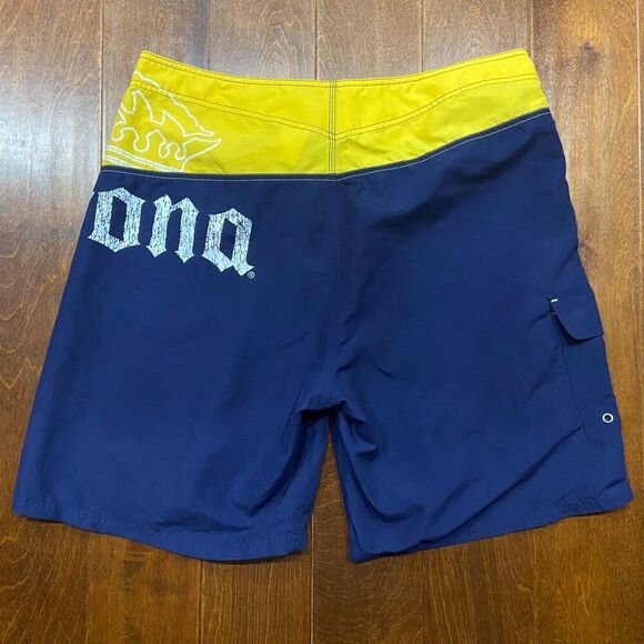Corona Board Surf Swimming Navy Yellow Polyester Trunks Shorts Men's Size 38 - Picture 4 of 7